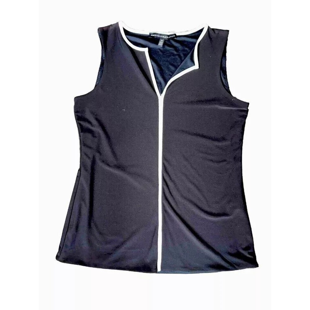 White House Black Market Tank Top Women XS Black White Split Trim Jersey Stretch
